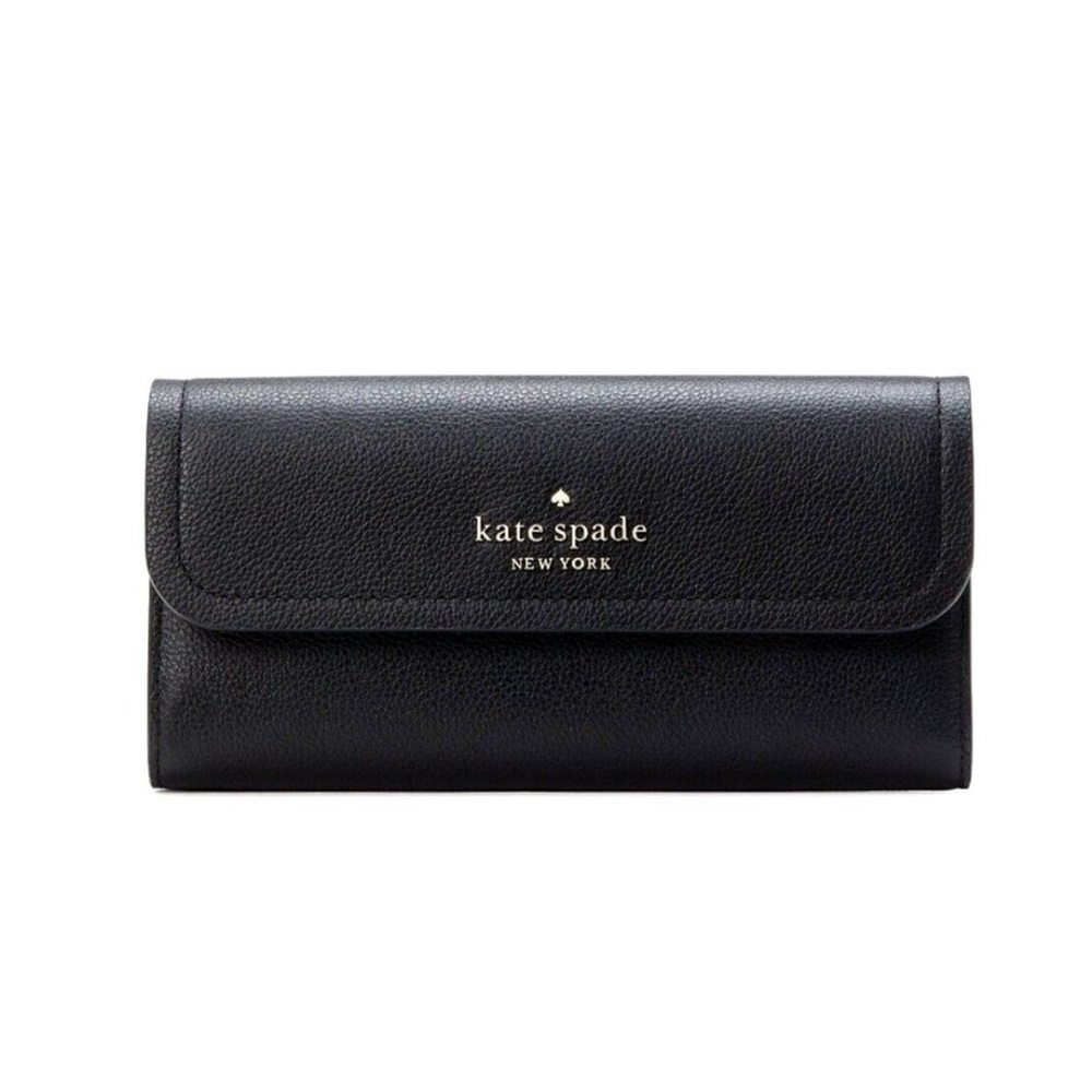 KATE SPADE Rosie Large Flap Wallet Pebble Leather Black New Clutch